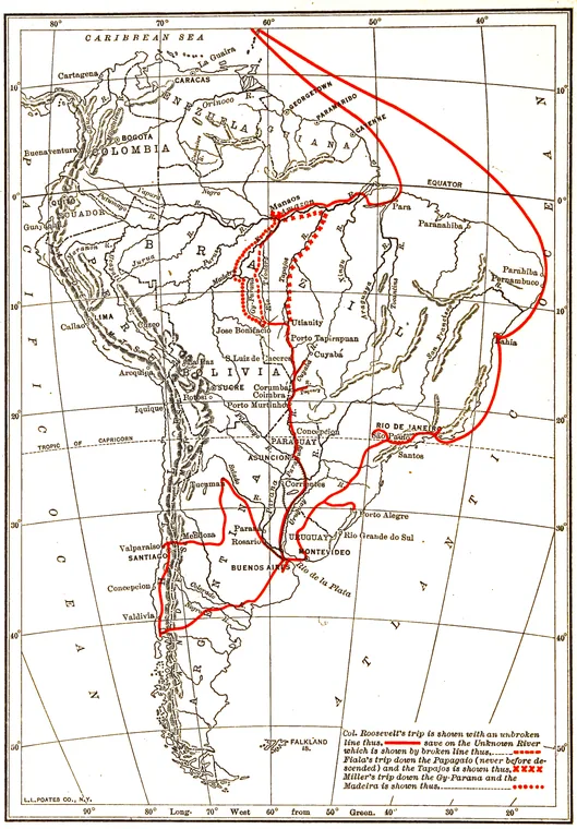 Mapa da rota completa da Expedição Científica Roosevelt-Rondon